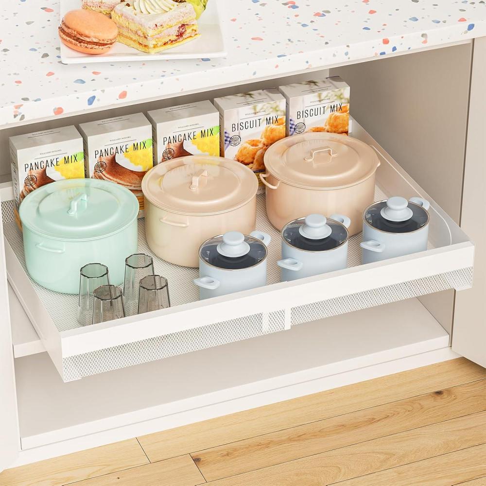 imageHisencn Pull Out Cabinet Organizer Expandable Width 13922 218 Deep Heavy Duty Slide Out Drawer for Kitchen Cabinets No Drill Roll Out Shelves with Adhesive Nano Film WhiteWhite