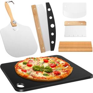 Hisencn 13″ Ceramic Pizza Steel for Home Ovens – 20X Faster Heating, Crispy Crust Kit with Aluminum Peel & Tools(13” × 13” Square)