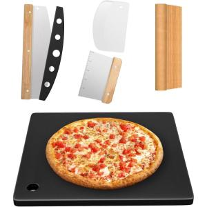 Hisencn 13″ Ceramic Pizza Steel for Home Ovens – 20X Faster Heating, Crispy Crust Kit with Aluminum Peel & Tools(16” × 16” Square)
