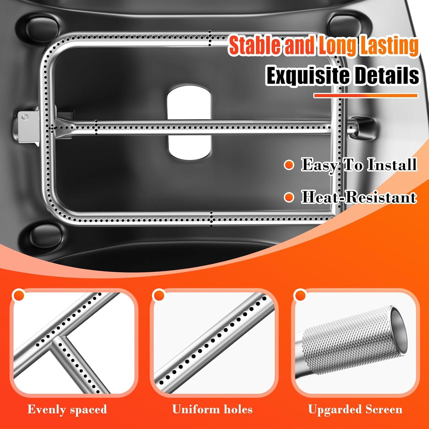 imageHisencn 65032 Grill Burner Tube for Weber Q3200 Q3000 Q320 Q300 57060001 404341 586002 Gas Grills 304 Stainless Steel Grill Burner Replacement for Weber Q Series 60036 80385 131222375 in