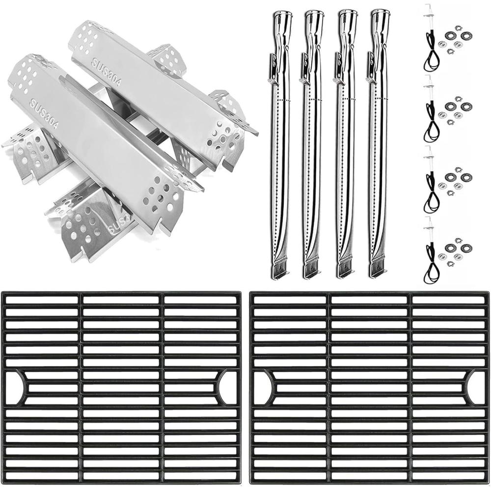 imageHisencn Grill Parts Kit for Home Depot Nexgrill 6 Burner 7200896E 7200896B 7200896C Gas Grill Stainless Steel Grill Burners Heat Plates Tent Shields Flame Tamers Cooking Grates Grid2 Cast Iron grates  4 burner  4ss heat tent