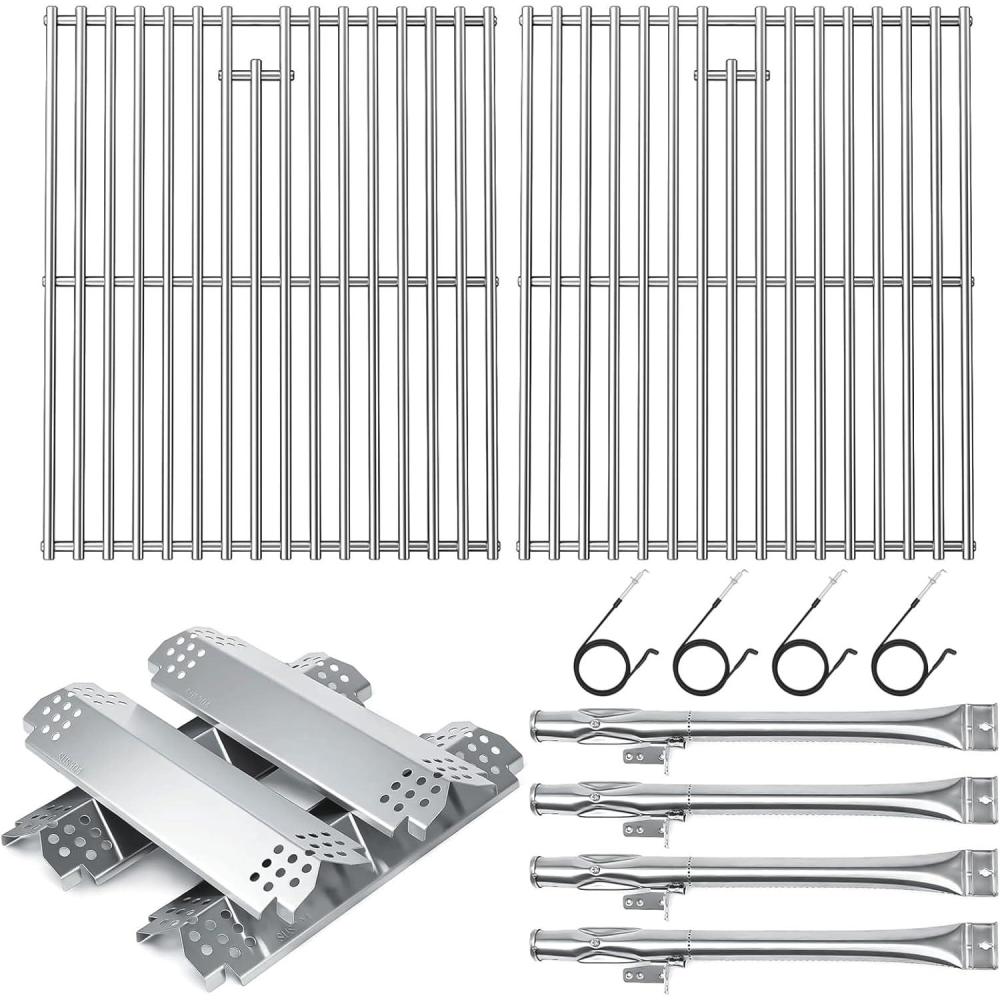 imageHisencn Grill Parts Kit for Home Depot Nexgrill 6 Burner 7200896E 7200896B 7200896C Gas Grill Stainless Steel Grill Burners Heat Plates Tent Shields Flame Tamers Cooking Grates Grid2 Stainless steel grate  5 burner  5ss heat tent