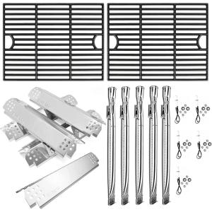 Hisencn Grill Parts Kit for Home Depot Nexgrill 6 Burner 720-0896E, 720-0896B, 720-0896C Gas Grill, Stainless Steel Grill Burners, Heat Plates Tent Shields Flame Tamers, Cooking Grates Grid(2 Cast Iron grates + 5 burner + 5ss heat tent)