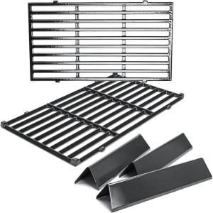 Replacement Parts for Weber 7637 Grates & 7635 Flavorizer Bars, Parts for Weber Spirit 200, GS4 Spirit II 200 Series Gas Grill with Front Control,15.3” Flavor Bars, 17.5” Cooking Grates for Weber E210(Cast Iron)