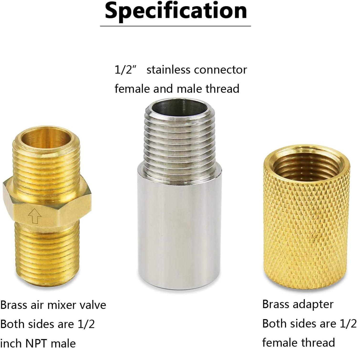 imageHisencn 12 LP Air Mixer Valve for Fire Pits 150K BTU Capacity High 304 Stainless Steel and Solid Brass Liquid Propane Gas Copper Joint 12 inch NPT Female and Male Thread with A Brass Adapter