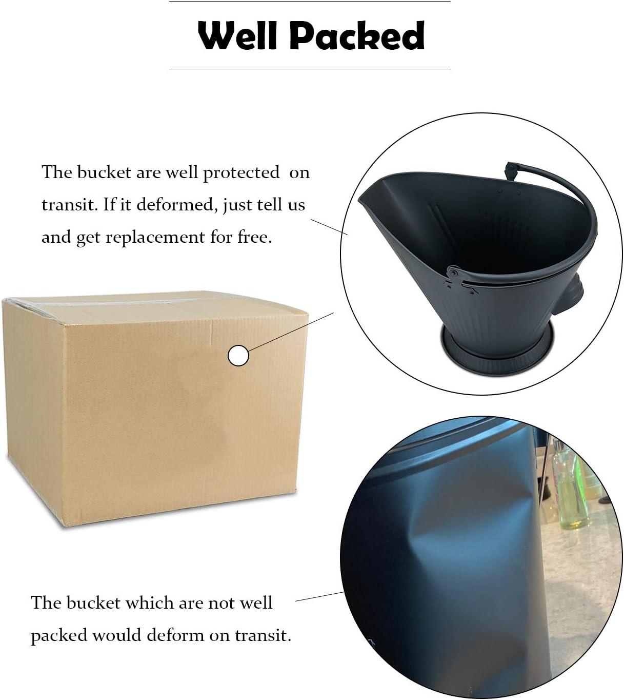 imageHisencn Ash Bucket with Shovel and Hand Broom Galvanized Metal Coal and Hot Ash Pail Container Tools for Fireplace Hearth Charcoal Wood Fire Pits Burning Stoves Indoor and Outdoor