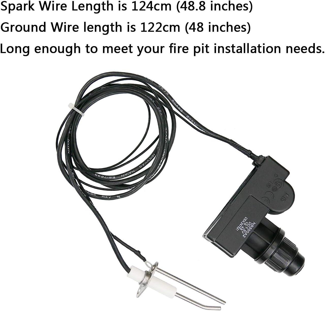 imageHisencn Fire Pit Gas Burner Spark Ignition Kit Stainless Steel Extensive Kit with 12 Straight Gas Key Valve with Key Push Button Igniter and Leads amp Ground Wire
