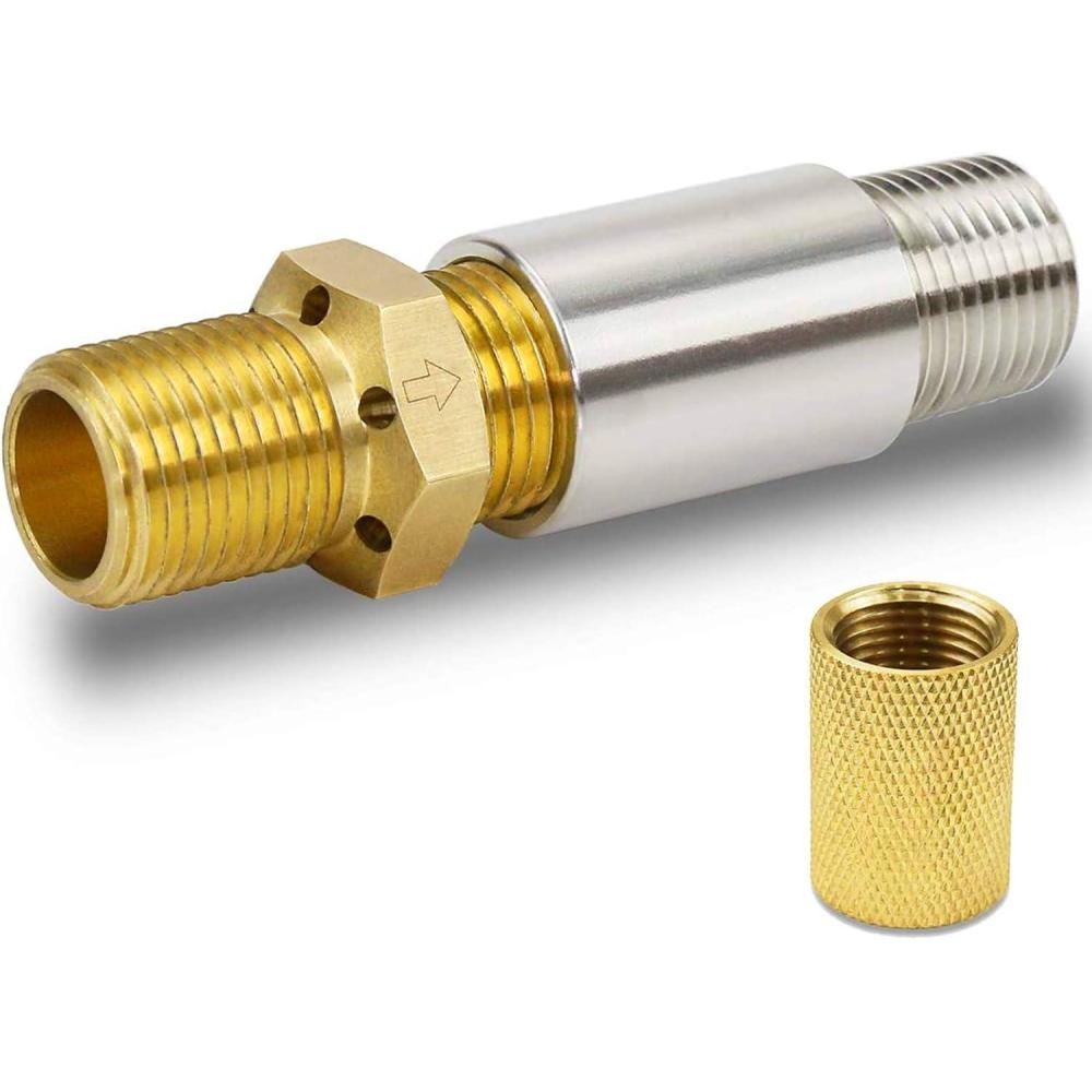 imageHisencn 12 LP Air Mixer Valve for Fire Pits 150K BTU Capacity High 304 Stainless Steel and Solid Brass Liquid Propane Gas Copper Joint 12 inch NPT Female and Male Thread with A Brass Adapter