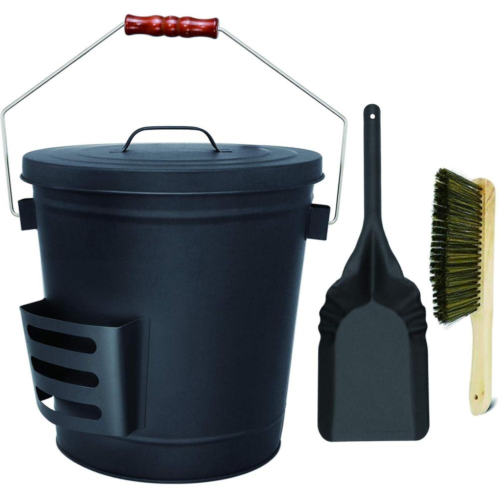imageHisencn Ash Bucket with Lid and Shovel 515 Gallon Large Galvanized Metal Coal and Hot Ash Pail for Fireplace Hearth Charcoal Wood Fire Pits Burning Stoves Indoor and Outdoor