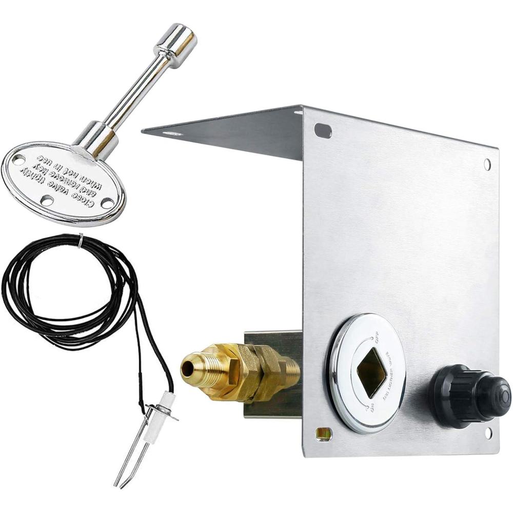 imageHisencn Fire Pit Gas Burner Spark Ignition Kit Stainless Steel Extensive Kit with 12 Straight Gas Key Valve with Key Push Button Igniter and Leads amp Ground Wire