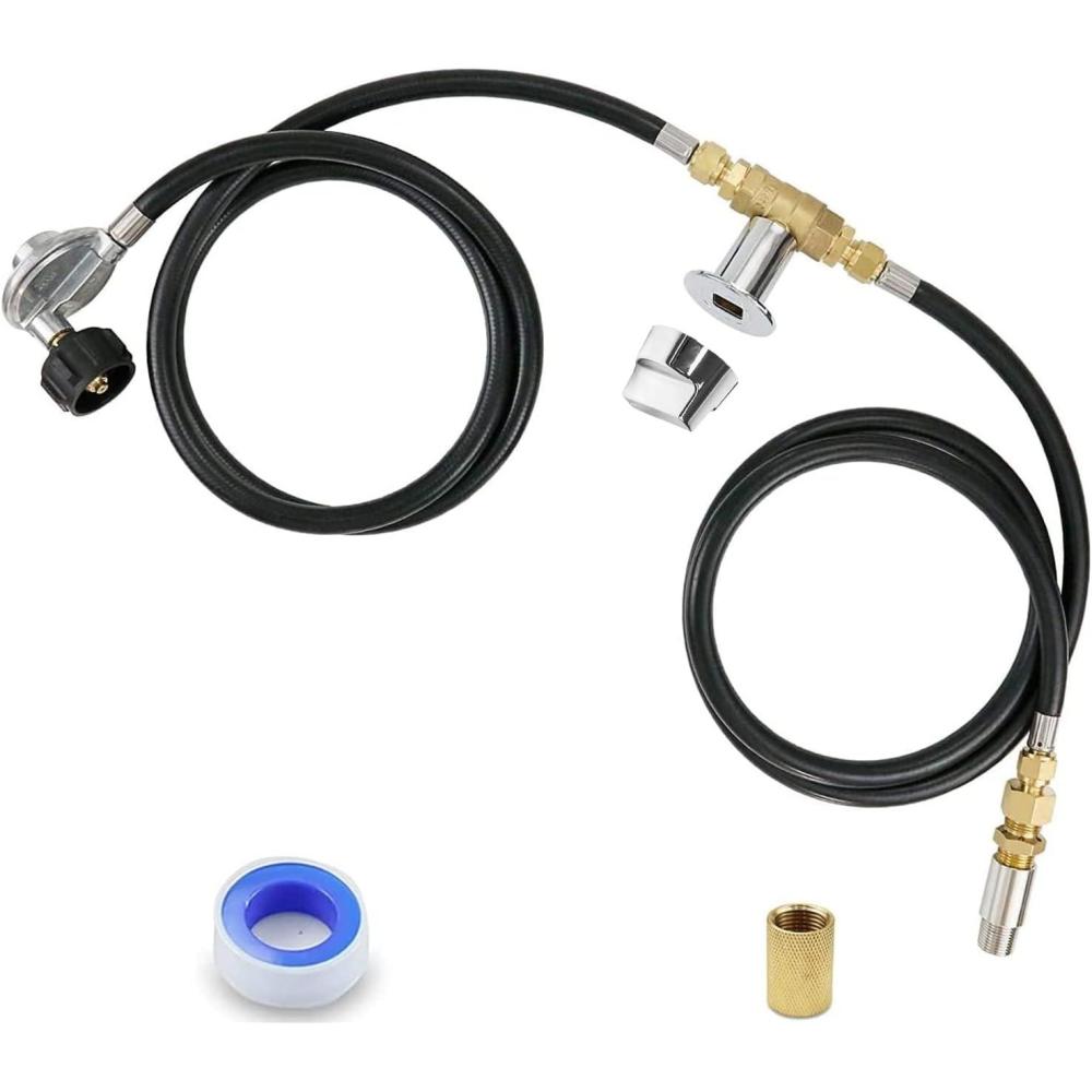 imageHisencn Fire Pit Installation Kit 150K BTU 12 Propane Fire Pit Hose Kit Suit for Propane Connection Firepit Fireplaces Fire Pit Table Regulator Hose Come with Gas Control Valve Air Mixer Valve