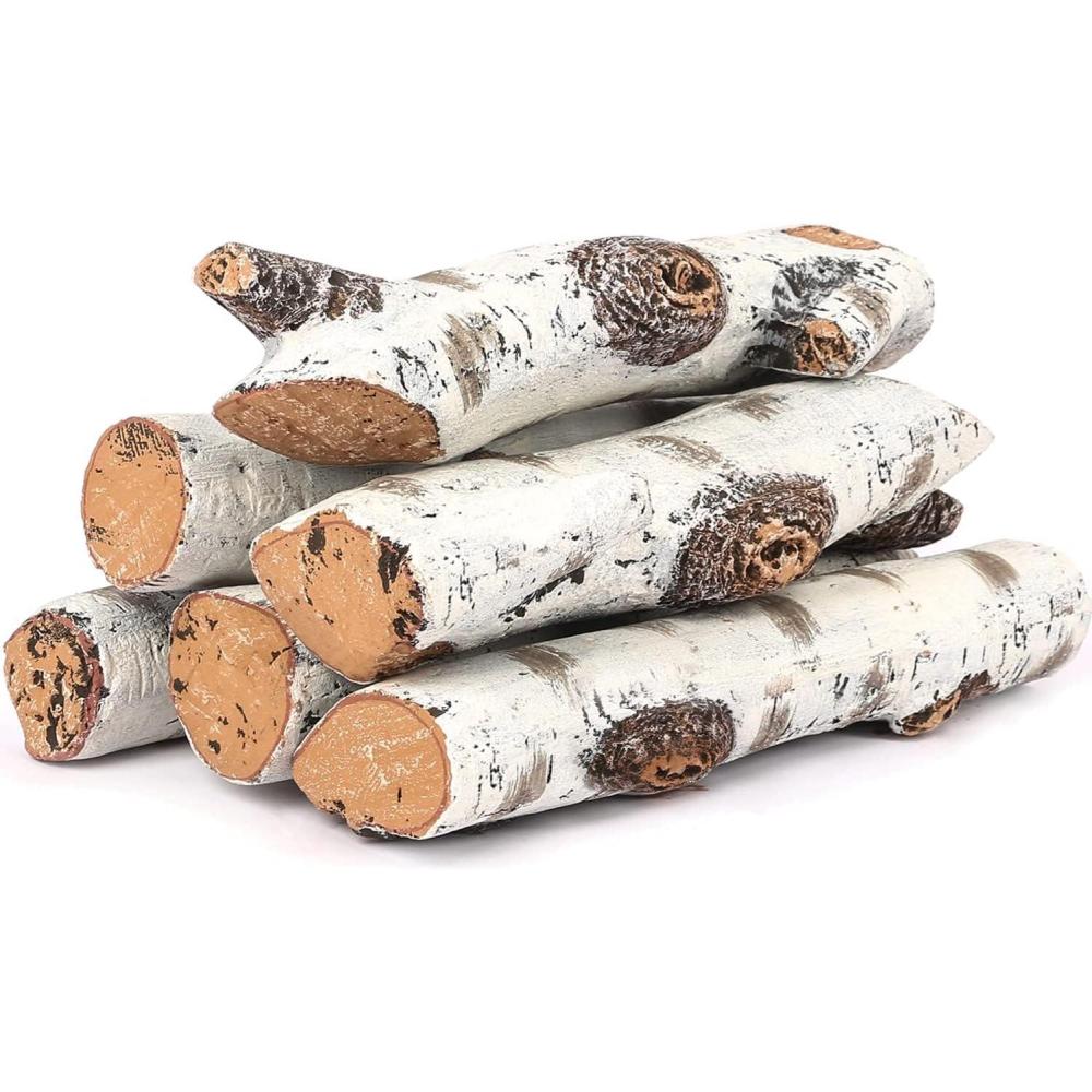 imageHisencn Gas Fireplace Logs Set Ceramic White Birch Log for Gas Fireplace Intdoor Inserts Vented Electric Gas Fireplaces Outdoor Firebowl Linear Fire Pits Ceramic Fiber Fake Wood Logs 6pcsWhite Birch