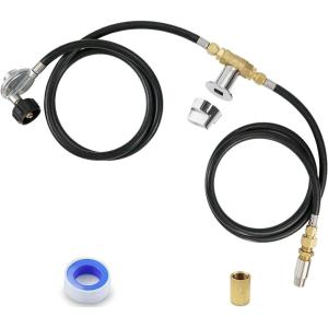 Hisencn Fire Pit Installation Kit, 150K BTU 1/2″ Propane Fire Pit Hose Kit Suit for Propane Connection Firepit, Fireplaces, Fire Pit Table Regulator Hose Come with Gas Control Valve, Air Mixer Valve