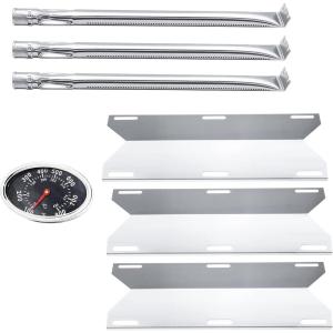 Hisencn Replacement Reapir Kit for Charmglow 720-0234, Nexgrill 720-0033, 720-0234, 720-0289, Kirkland 720-0025 Gas Grill Models, Heat Plate Shield Tent Flame Tamer, Burner Tube and Temp Gauge(3 Pack)