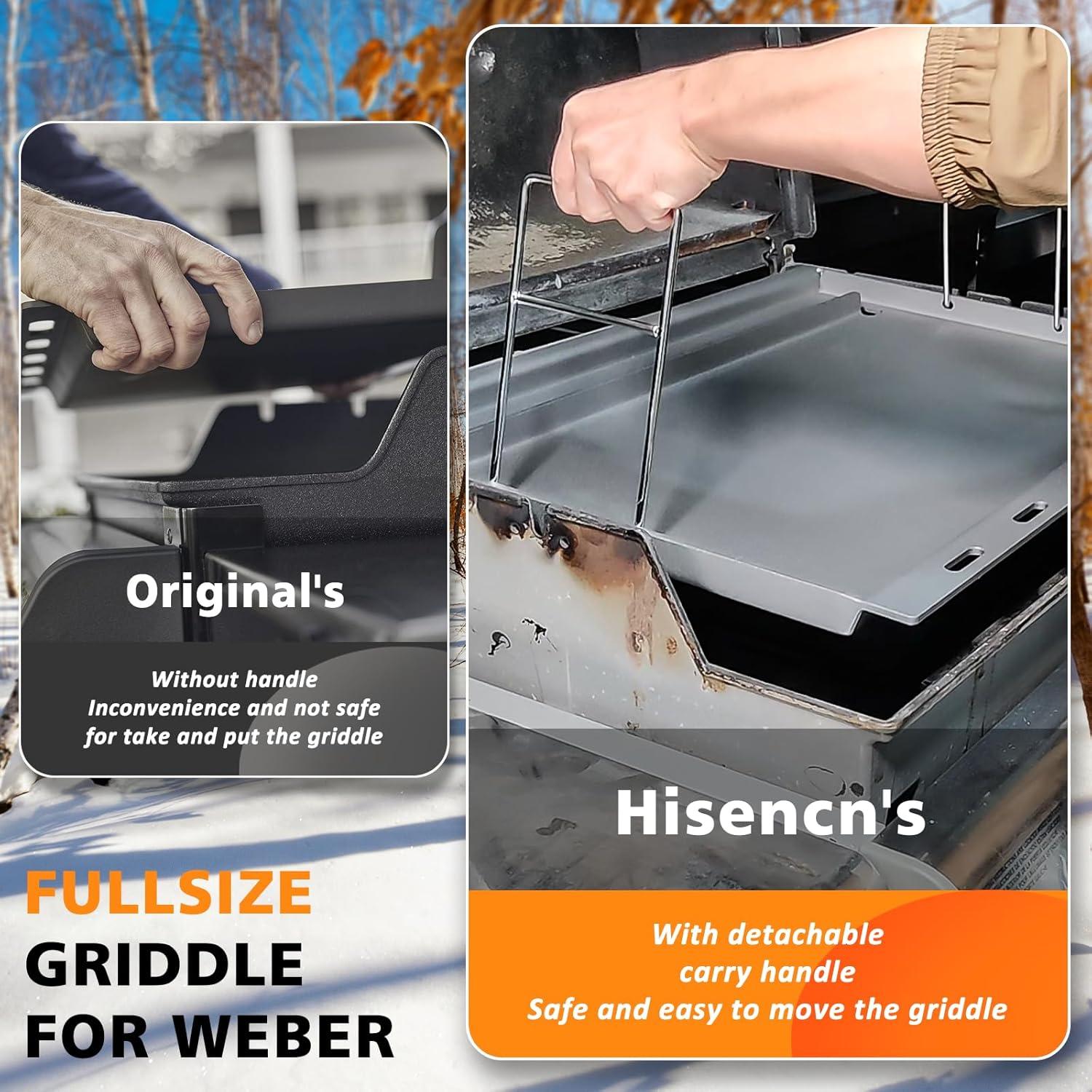 imageHisencn Full Size Cast Iron Griddle Insert for Weber Genesis 300 Series20072016 Genesis E310 E320 E330 Genesis S310 S320 S330 Flat Top Griddle Replace for Weber 7524 Grates with Handle