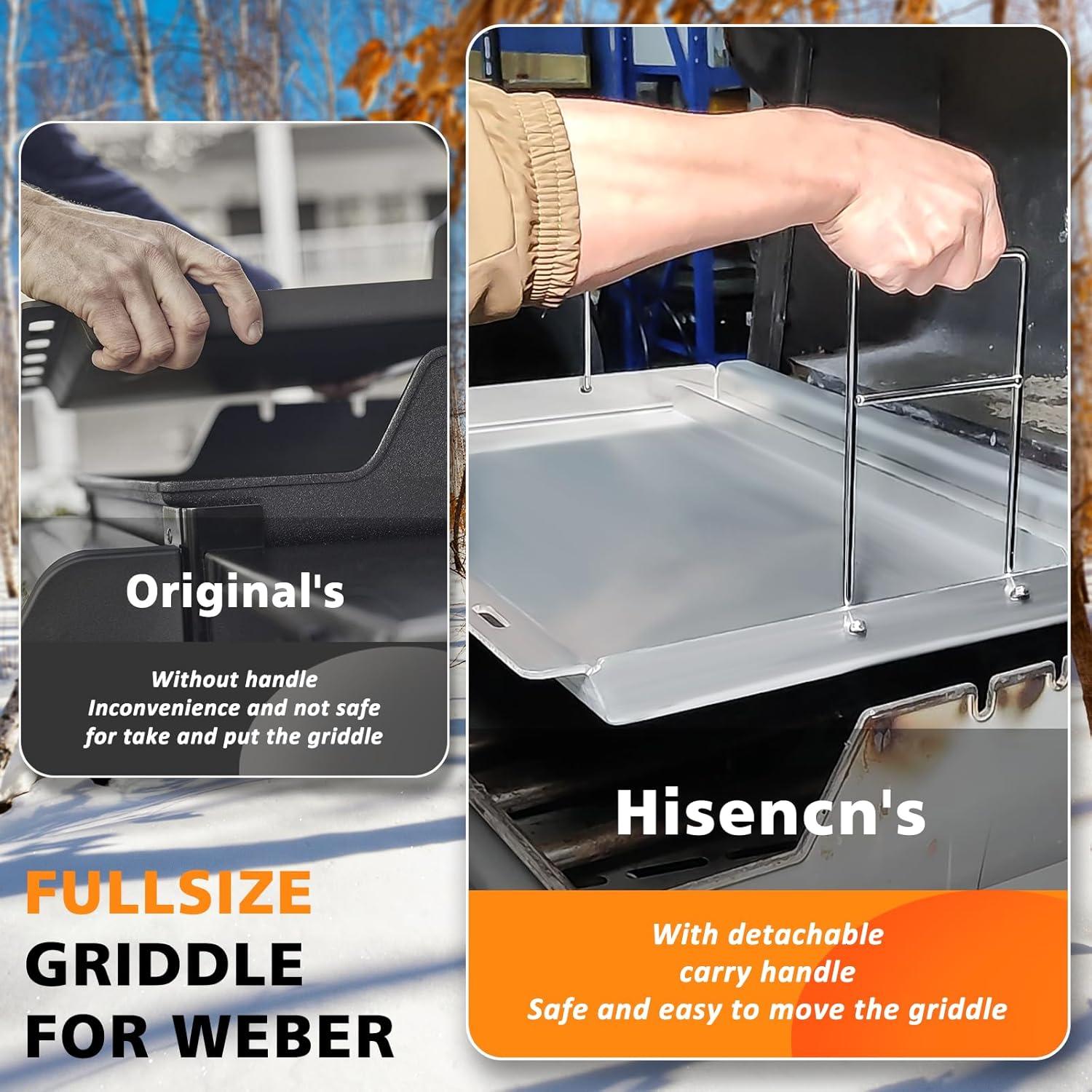 imageHisencn Full Size Griddle for Weber Genesis 300 Series20072016 for Weber Flat Top Griddle Genesis E310 E320 E330 S310 S320 S330 Stainless Steel Griddle Insert for Genesis 300 Series with Handle