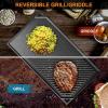 Hisencn Cast Iron Griddle, Nonstick Reversible Griddle for Gas Grill, Cast Iron Griddles Plate for Gas Stove Top, Oven, Outdoor Grill or Campfire (16.45” x 9.45”)