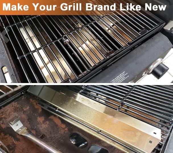 imageHisencn Replacement Parts for Chargriller 3001 3008 3030 4000 5050 5252 Gas Grill Burner Tube Heat Plate Porcelain Cast Iron Cooking Grates Ignitor for Chargriller 3 Burner Gas GrillSilver