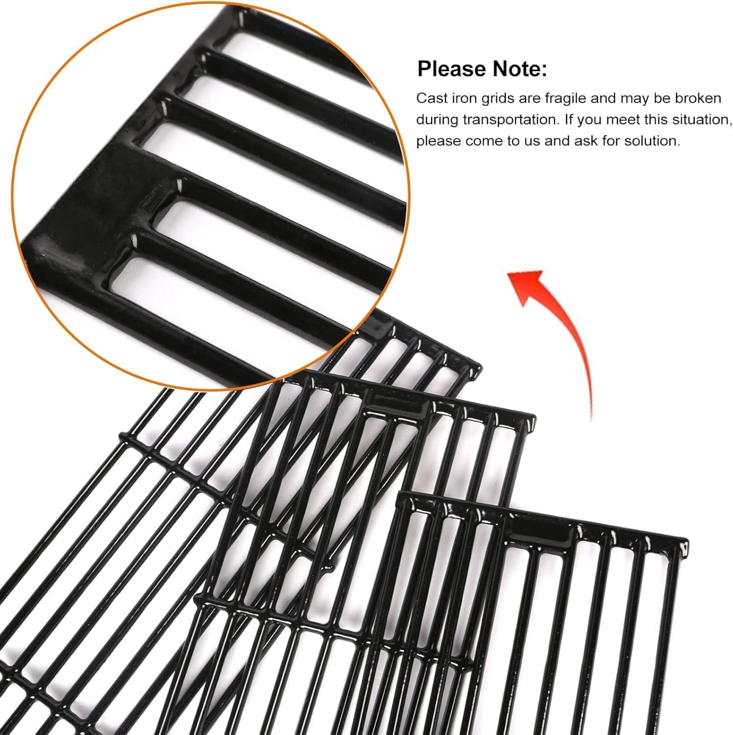 imageHisencn Replacement Parts for Chargriller 3001 3008 3030 4000 5050 5252 Gas Grill Burner Tube Heat Plate Porcelain Cast Iron Cooking Grates Ignitor for Chargriller 3 Burner Gas GrillBlack