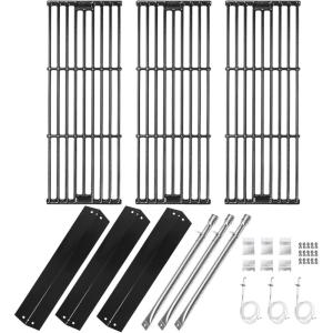 Hisencn Replacement Parts for Chargriller 3001, 3008, 3030, 4000, 5050, 5252 Gas Grill, Burner Tube, Heat Plate, Porcelain Cast Iron Cooking Grates, Ignitor for Chargriller 3 Burner Gas Grill(Black)