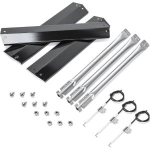 Hisencn Replacement Parts for Chargriller 5050, 3001, 5650, 3008, 3030, 4000, King Griller 5252, Burner Tube, Porcelain Steel Heat Plate Tent, Ignitor for Chargriller 3 Burner Gas Grill(Porcelain Steel)
