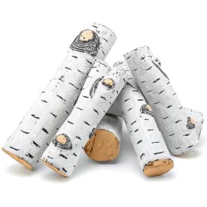 Hisencn 6 Pieces Gas Fireplace Logs, White Birch Wood Ceramic Logs for Fire Pits, Propane, Gas, Gel, Ethanol, Electric, Gas Inserts, Indoor Outdoor Fireplace Fake Wood