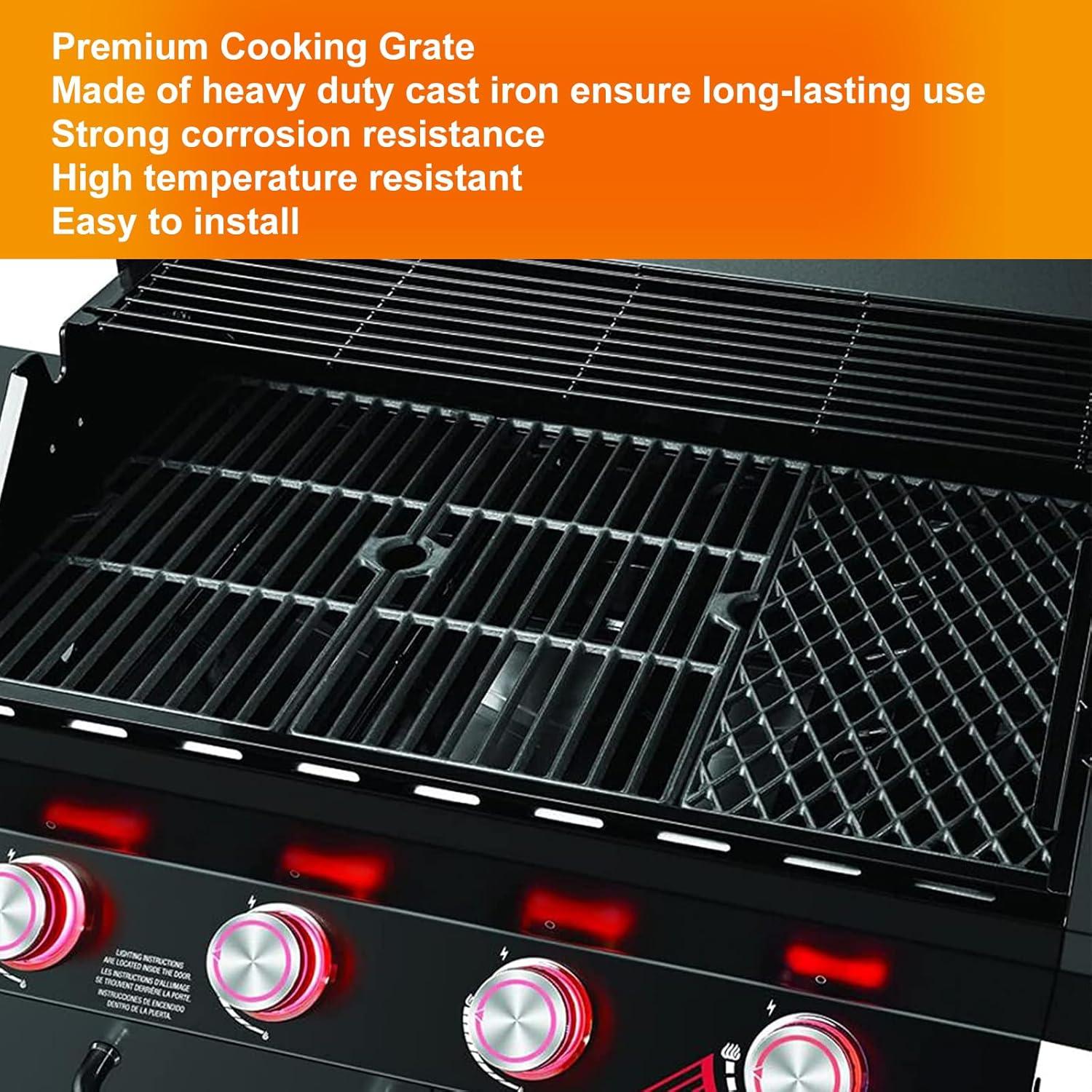 imageHisencn Grill Replacement Part for Dyna Glo DGH474CRP DGH485CRP 5 Burner Grill Porcelain Steel Heat Plate Tents 5 Pack Cast Iron Cooking Grates 3 Pack for Dyna Glo 5 Burner Gas Grillfor DynaGlo DGH474CRP