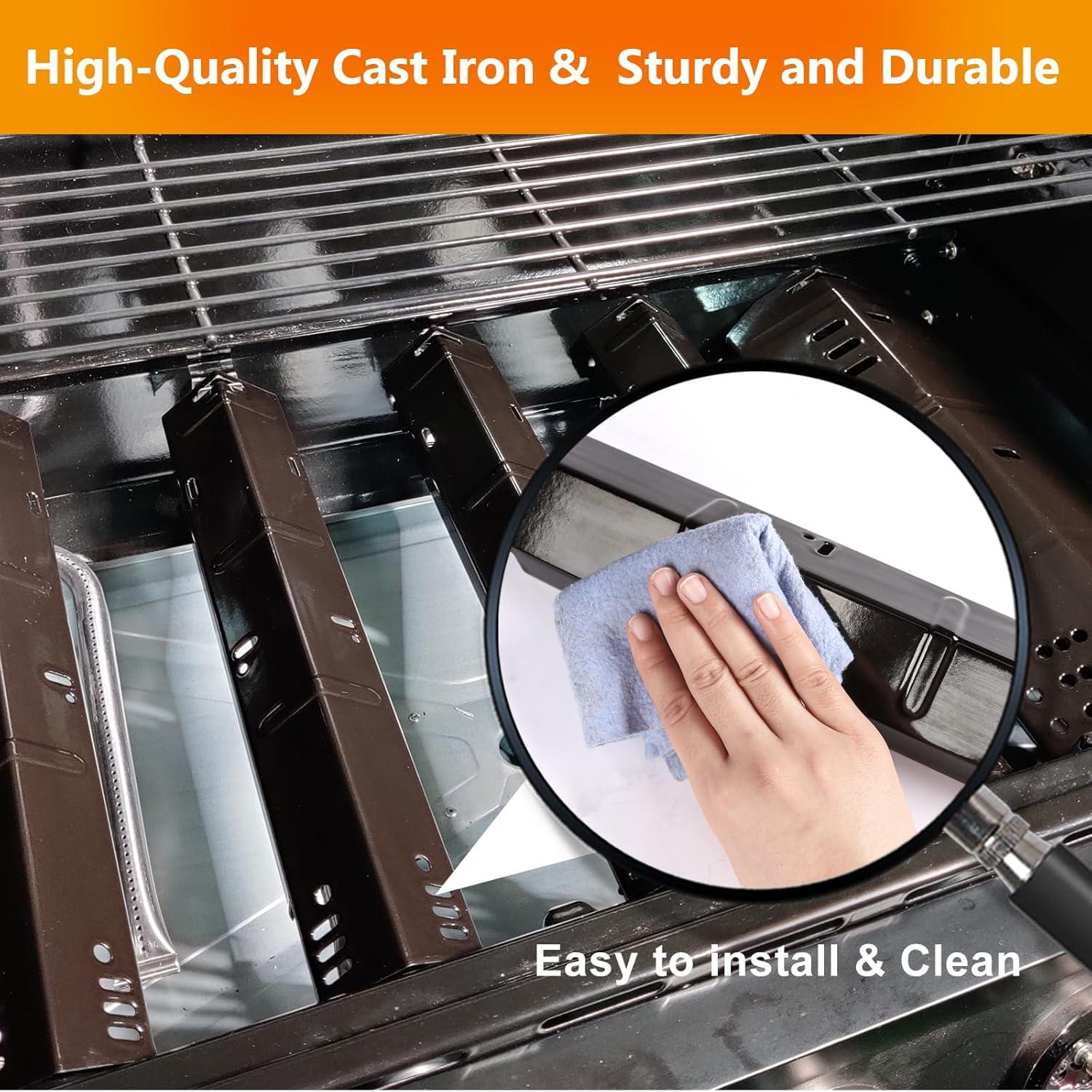 imageHisencn Grill Replacement Part for Dyna Glo DGH474CRP DGH485CRP 5 Burner Grill Porcelain Steel Heat Plate Tents 5 Pack Cast Iron Cooking Grates 3 Pack for Dyna Glo 5 Burner Gas Grillfor DynaGlo DGH474CRP