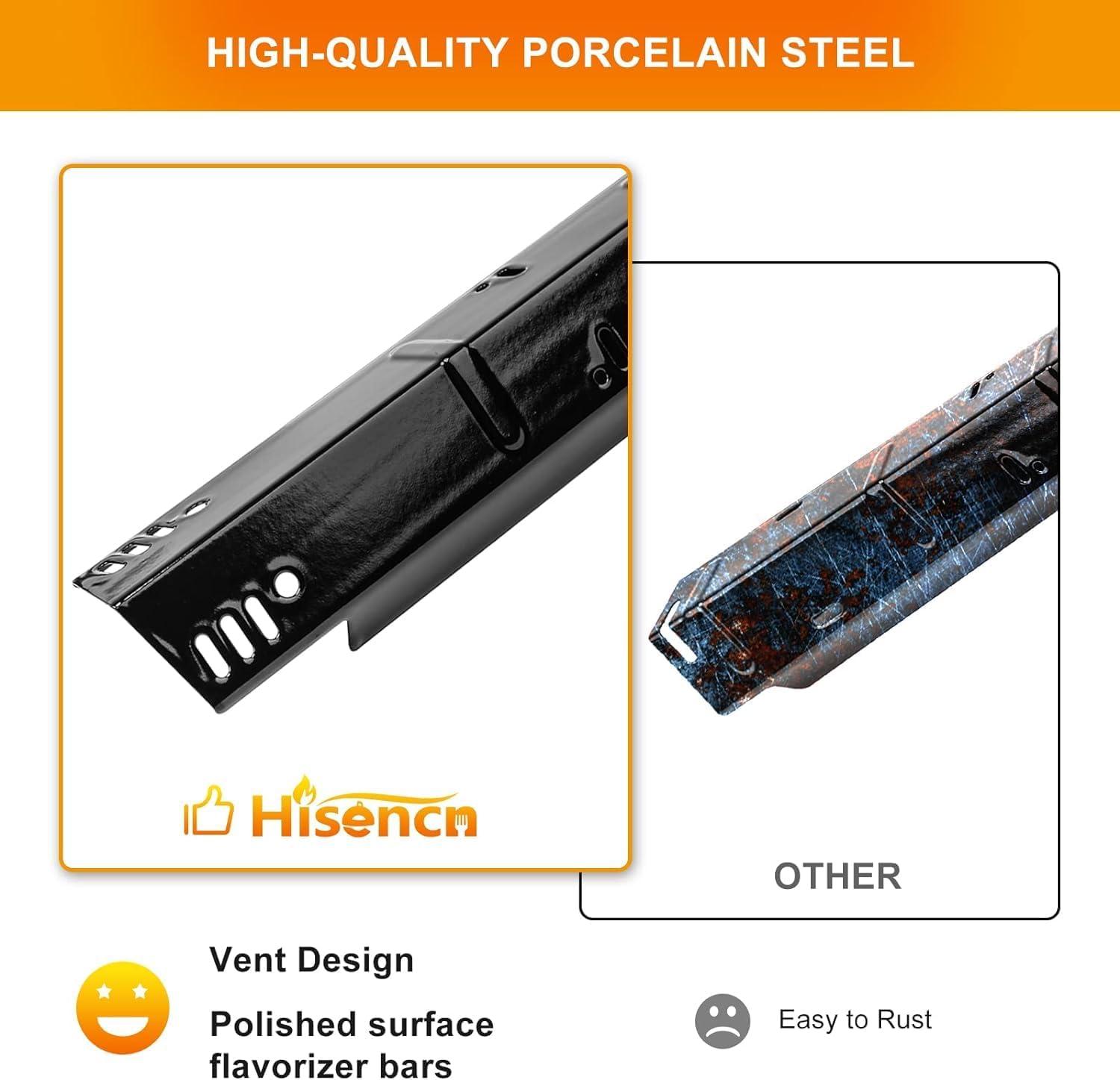 imageHisencn Grill Replacement Part for Dyna Glo DGH474CRP DGH485CRP 5 Burner Grill Porcelain Steel Heat Plate Tents 5 Pack Cast Iron Cooking Grates 3 Pack for Dyna Glo 5 Burner Gas Grillfor DynaGlo DGH474CRP