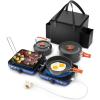 Hisencn Camping Stove,2 Burner Propane Camping Stove with Cookware Set,30,000 BTU Foldable Portable Gas Stove with Carry Bag,Outdoor Cooking Stove for Camping Gear,RV Essentials & Emergency,Green(Navy)