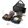 Hisencn Camping Stove,2 Burner Propane Camping Stove with Cookware Set,30,000 BTU Foldable Portable Gas Stove with Carry Bag,Outdoor Cooking Stove for Camping Gear,RV Essentials & Emergency,Green(Black)