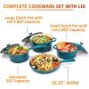 Hisencn Enameled Cast Iron Cookware Set – 7 Piece Dutch Ovens Set, Sauce Pan, Skillet, 3 Lids, Pots and Pans Set, Ceramic Coated Cast Iron, Heavy Duty, Gas/Induction Compatible, PFA Free, Rouge Red(Teal)