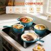 Hisencn Enameled Cast Iron Cookware Set – 7 Piece Dutch Ovens Set, Sauce Pan, Skillet, 3 Lids, Pots and Pans Set, Ceramic Coated Cast Iron, Heavy Duty, Gas/Induction Compatible, PFA Free, Rouge Red(Teal)