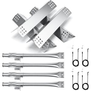 Hisencn Grill Replacement Parts for Nexgrill 5 Burner 720-0888 720-0888N 720-0888A 720-0882S and 4 Burner 720-0830H Gas Grill, Stainless Steel Burner Tube, Heat Plate Shield Tent Repair Kit, 5 Pack(Stainless Steel)