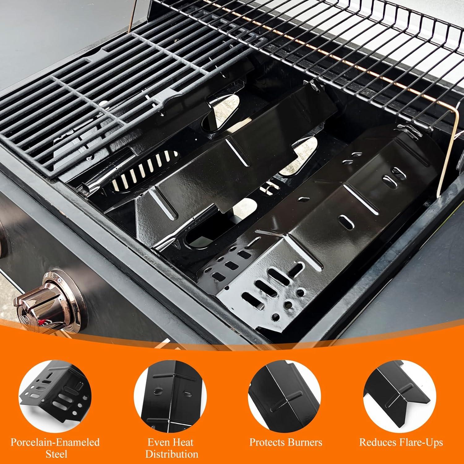 imageHisencn Grill Replacement Parts for DynaGlo 3Burner DGF371CRPD DGH373CRPD Cast Iron Grill Grates Porcelain Steel Heat Plates Grill Parts Kit for DynaGlo Grill3 Grill Grates3 Flavorizer Bars