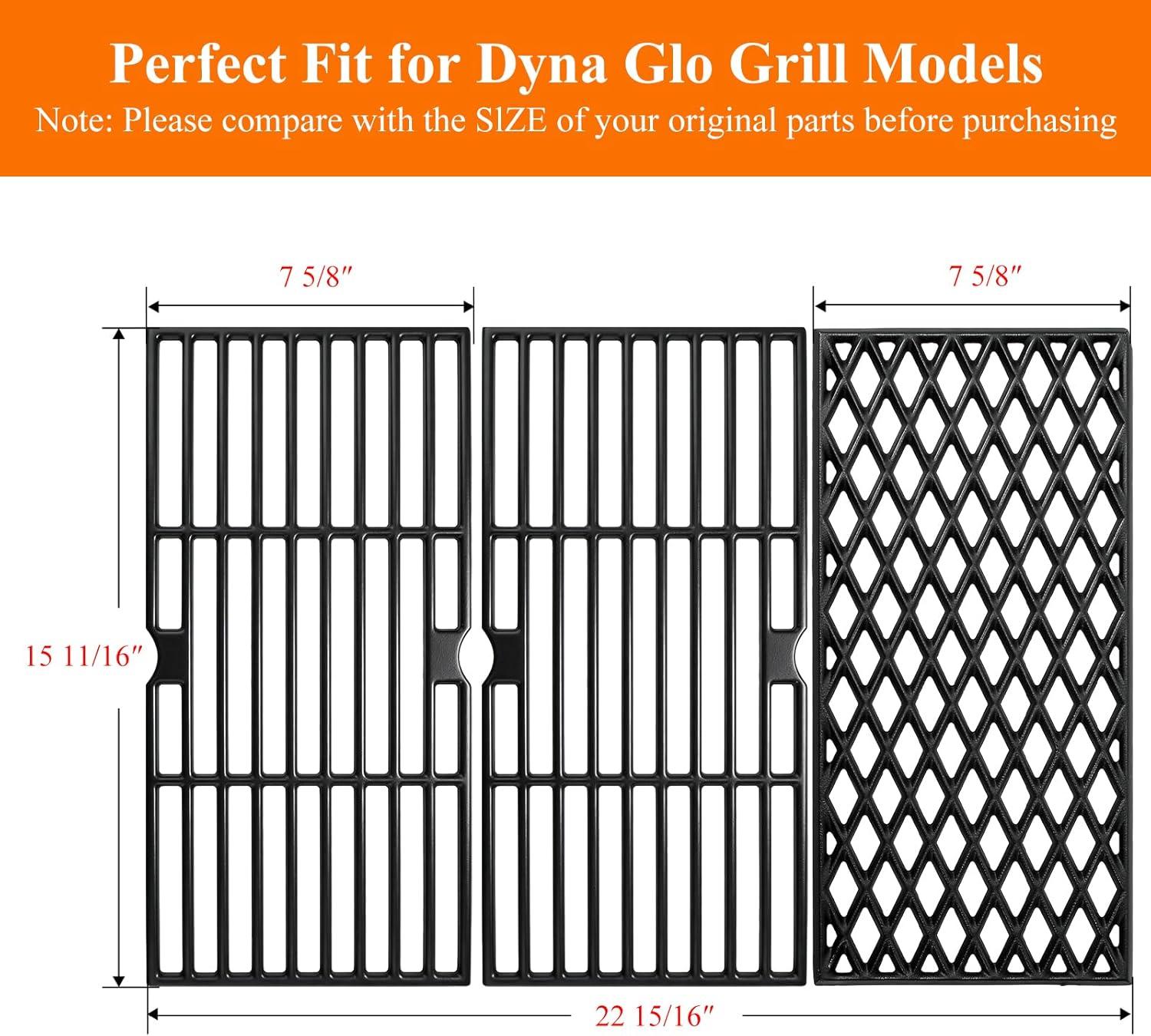 imageHisencn Grill Replacement Parts for DynaGlo 3Burner DGF371CRPD DGH373CRPD Cast Iron Grill Grates Porcelain Steel Heat Plates Grill Parts Kit for DynaGlo Grill3 Grill Grates3 Flavorizer Bars
