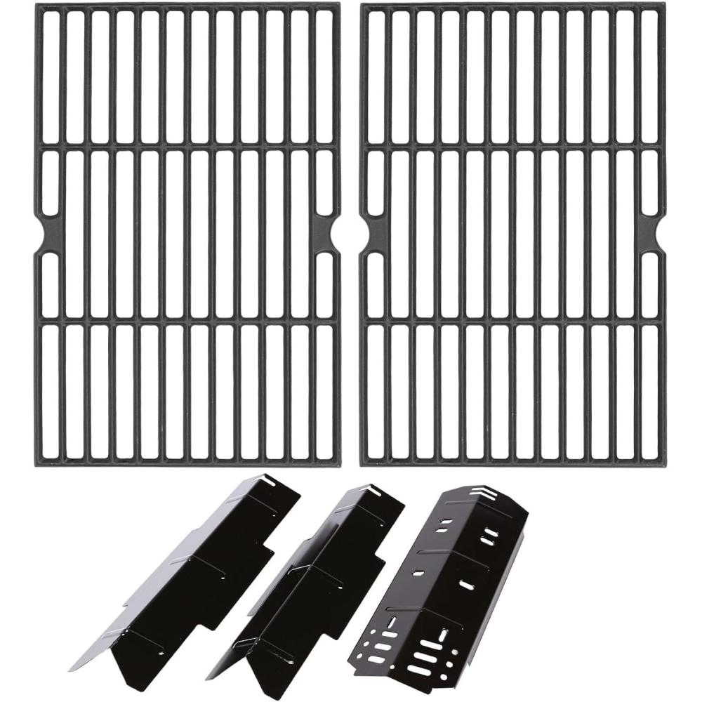 imageHisencn Grill Replacement Parts for DynaGlo 3Burner DGF371CRPD DGH373CRPD Cast Iron Grill Grates Porcelain Steel Heat Plates Grill Parts Kit for DynaGlo Grill2 Grill Grates3 Flavorizer Bars