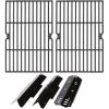 Hisencn Grill Replacement Parts for Dyna-Glo 3-Burner DGF371CRP-D DGH373CRP-D, Cast Iron Grill Grates, Porcelain Steel Heat Plates, Grill Parts Kit for Dyna-Glo Grill(2 Grill Grates+3 Flavorizer Bars)