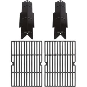 Hisencn Grill Replacement Parts for Dyna-Glo 3-Burner DGF371CRP-D DGH373CRP-D, Cast Iron Grill Grates, Porcelain Steel Heat Plates, Grill Parts Kit for Dyna-Glo Grill(2 Grill Grates+2 Flavorizer Bars)