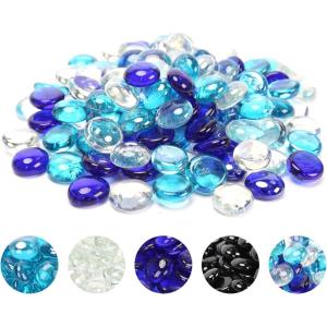 Hisencn 10 Pounds Caribbean Blue Fire Glass Beads for Fire Pit, 1/2 Inch Fire Glass Rocks for Propane Gas Fireplace or Natural, Outdoor and Indoor Reflective Decorative Tempered Firepit Glass(Cobalt Blue Caribbean Blue Crystal Ice Mix)