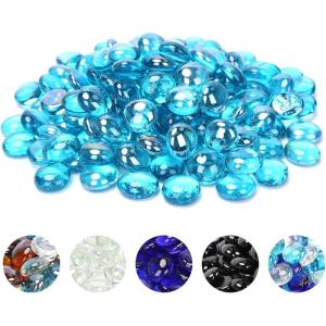Hisencn 10 Pounds Caribbean Blue Fire Glass Beads for Fire Pit, 1/2 Inch Fire Glass Rocks for Propane Gas Fireplace or Natural, Outdoor and Indoor Reflective Decorative Tempered Firepit Glass(Caribbean Blue Luster)