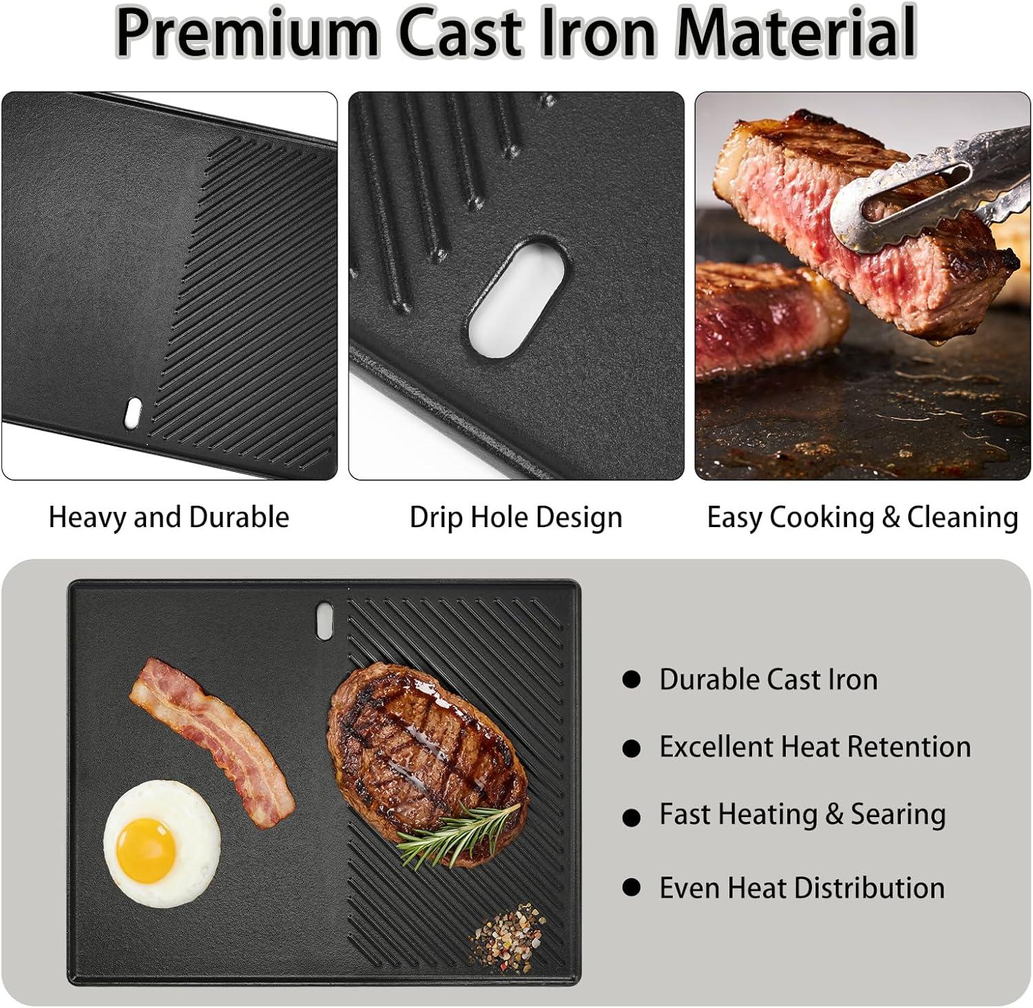 imageHisencn 17 Inch Grill Grate and Griddle Replacement Parts for Nexgrill 4 Burner 7200830HR 7200830H 7200958A 7200783E 5 Burner 7200888N 7200888 7200697 Gas Grill ModelsFor Nexgrill 7200925P grategriddle