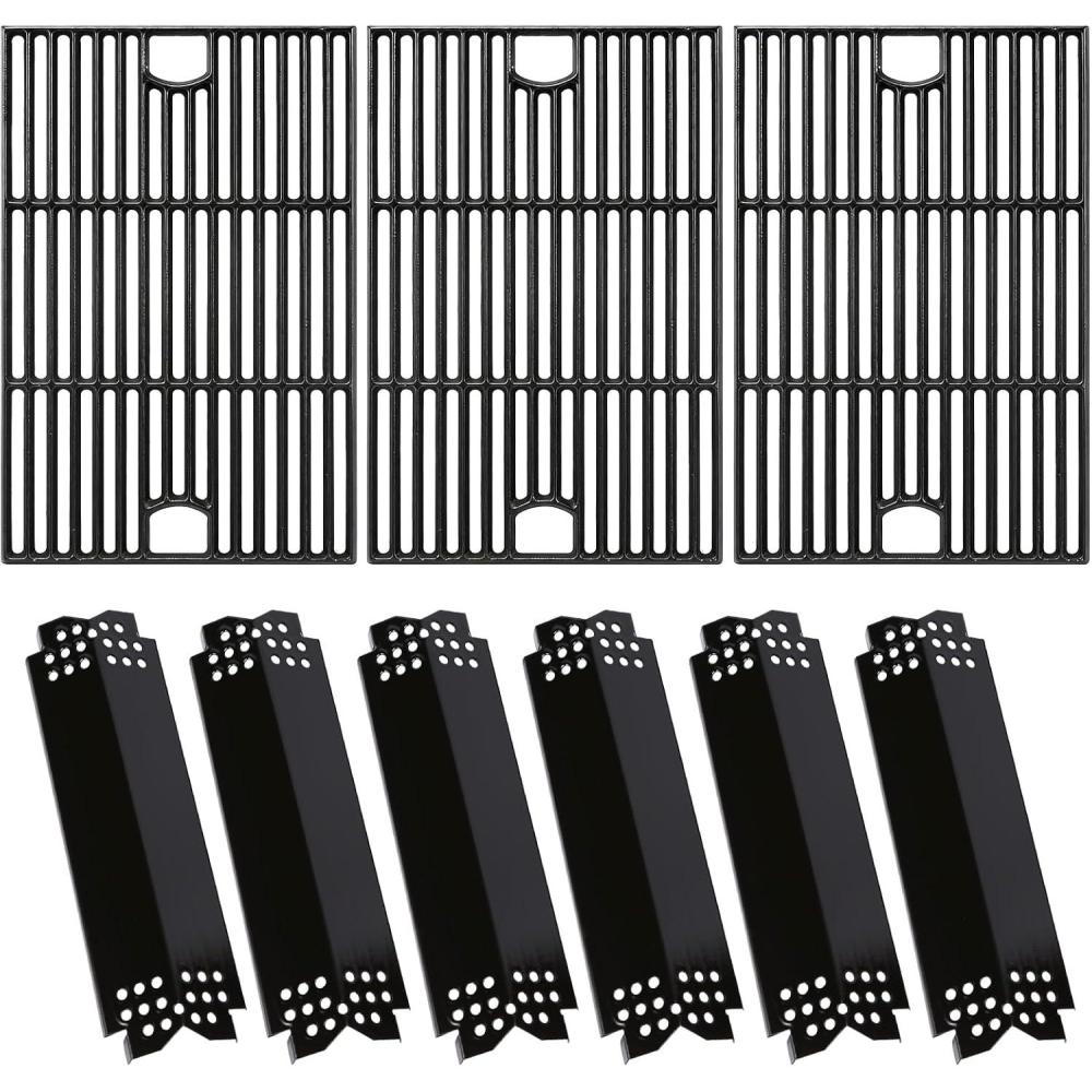 imageHisencn Grill Parts for Home Depot Nexgrill 5 Burner 7200882A Stainless Steel Heat Plates and Grill Grates 169 x 287 Cooking Grates for Nexgrill 7200882A Evolution Infrared PlusWith 6 Porcelain steel heat plates
