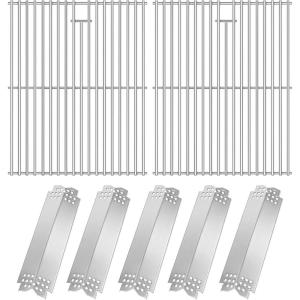 Hisencn Grill Parts for Home Depot Nexgrill 5 Burner 720-0882A, Stainless Steel Heat Plates and Grill Grates, 16.9” x 28.7” Cooking Grates for Nexgrill 720-0882A Evolution Infrared Plus(With 5 Stainless steel heat plates)