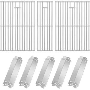 Hisencn Grill Parts for Home Depot Nexgrill 5 Burner 720-0882A, Stainless Steel Heat Plates and Grill Grates, 16.9” x 28.7” Cooking Grates for Nexgrill 720-0882A Evolution Infrared Plus(With 5 Stainless steel heat plates&3 grill grates)