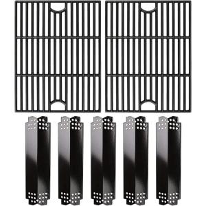 Hisencn Grill Parts for Home Depot Nexgrill 5 Burner 720-0882A, Stainless Steel Heat Plates and Grill Grates, 16.9” x 28.7” Cooking Grates for Nexgrill 720-0882A Evolution Infrared Plus(With 5 Porcelain steel heat plates)