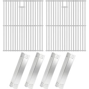 Hisencn Grill Parts for Home Depot Nexgrill 5 Burner 720-0882A, Stainless Steel Heat Plates and Grill Grates, 16.9” x 28.7” Cooking Grates for Nexgrill 720-0882A Evolution Infrared Plus(With 4 Stainless steel heat plates)