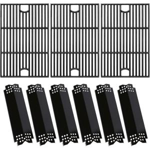 Hisencn Grill Parts for Home Depot Nexgrill 5 Burner 720-0882A, Stainless Steel Heat Plates and Grill Grates, 16.9” x 28.7” Cooking Grates for Nexgrill 720-0882A Evolution Infrared Plus(With 6 Porcelain steel heat plates)