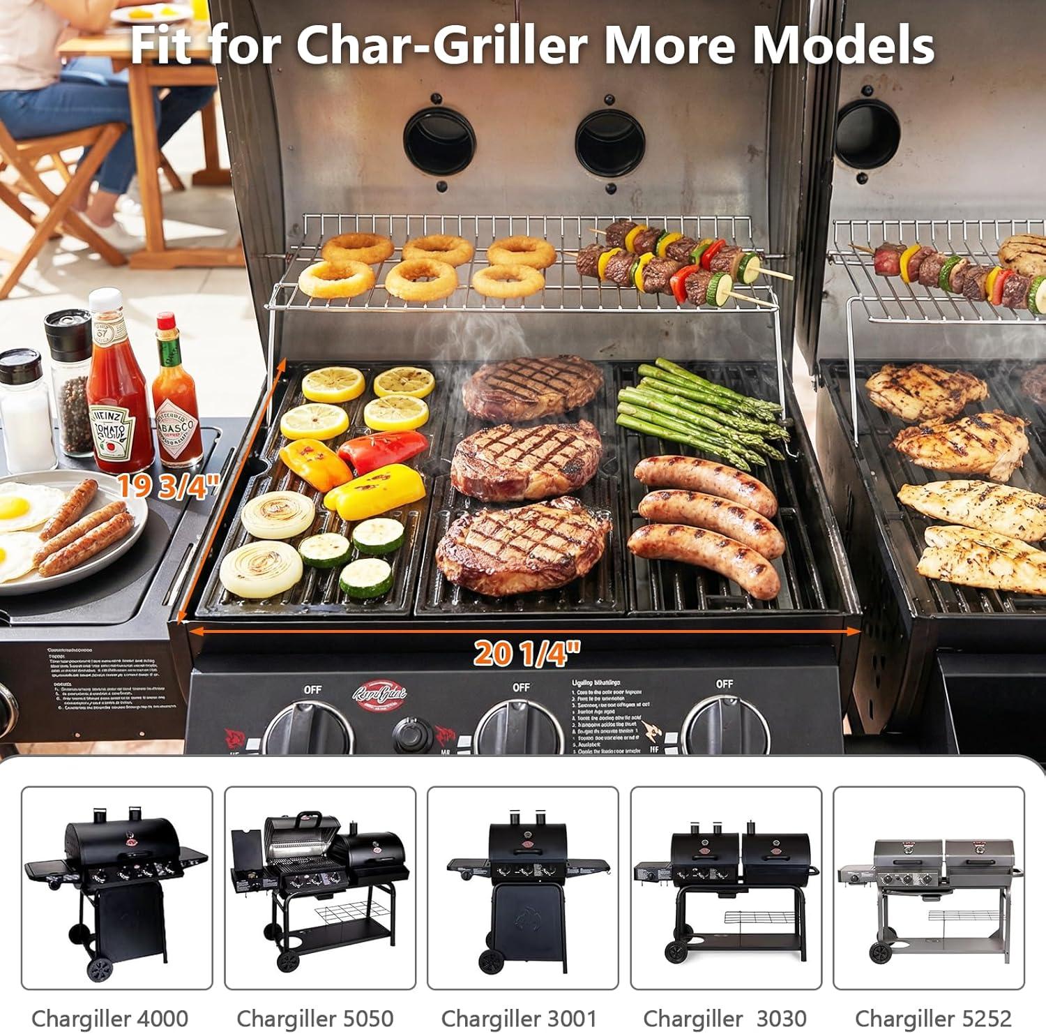 imageHisencn Replacement Parts for CharGriller 5050 3001 5650 3008 3030 4000 Porcelain Steel Heat Plate and Cooking Grates for Chargriller 3 Burner Gas GrillFor CharGriller 5050 Grill Grates Griddle
