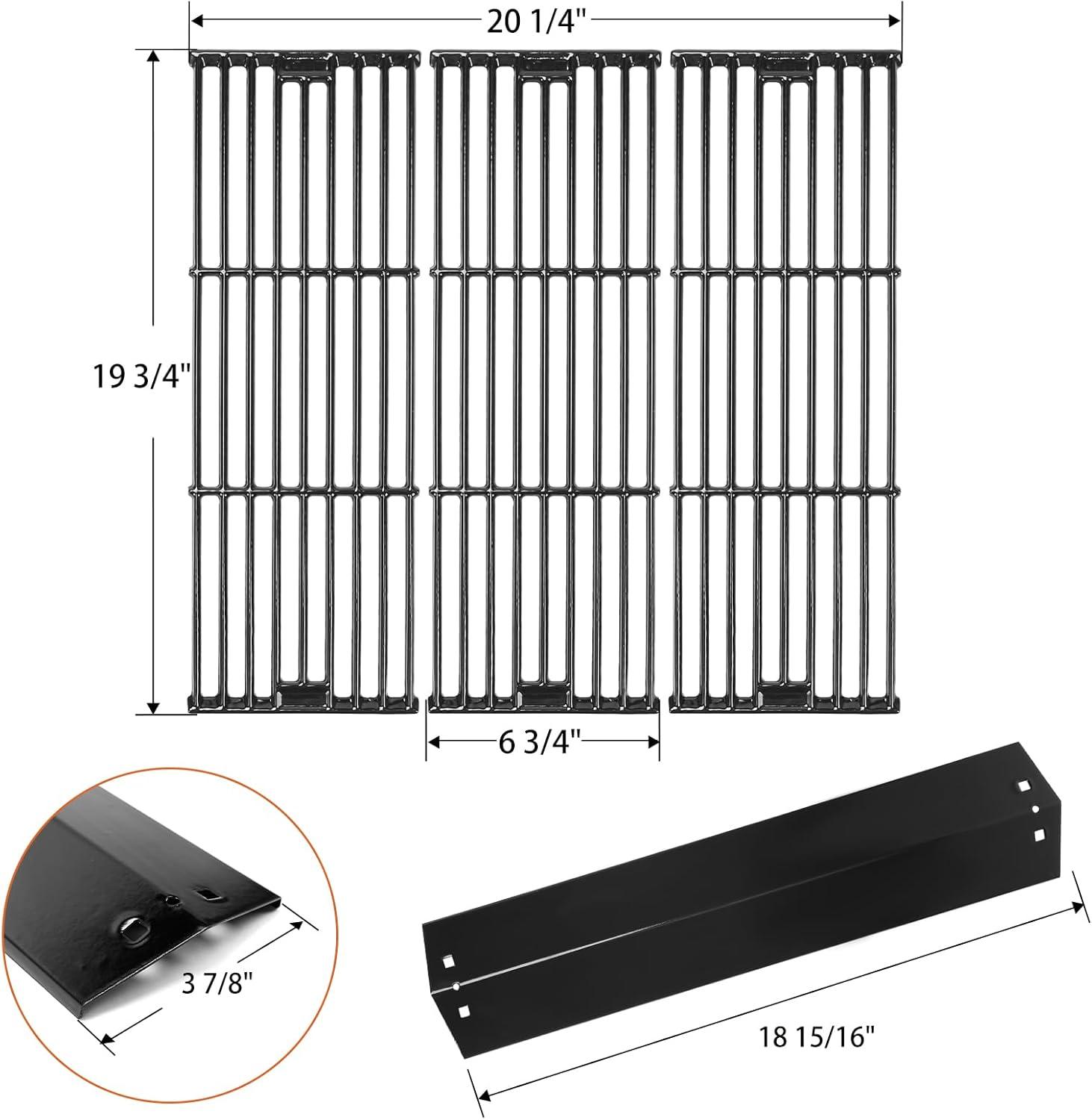 imageHisencn Replacement Parts for CharGriller 5050 3001 5650 3008 3030 4000 Porcelain Steel Heat Plate and Cooking Grates for Chargriller 3 Burner Gas GrillFor CharGriller 5050 gratesheat plates